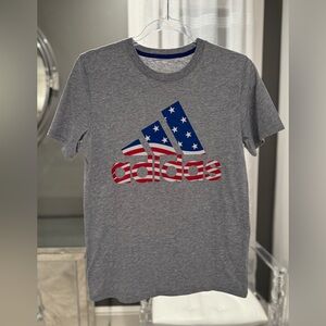 Adidas Kids Youth Gray Tee Patriotic with Stars and Stripes Logo